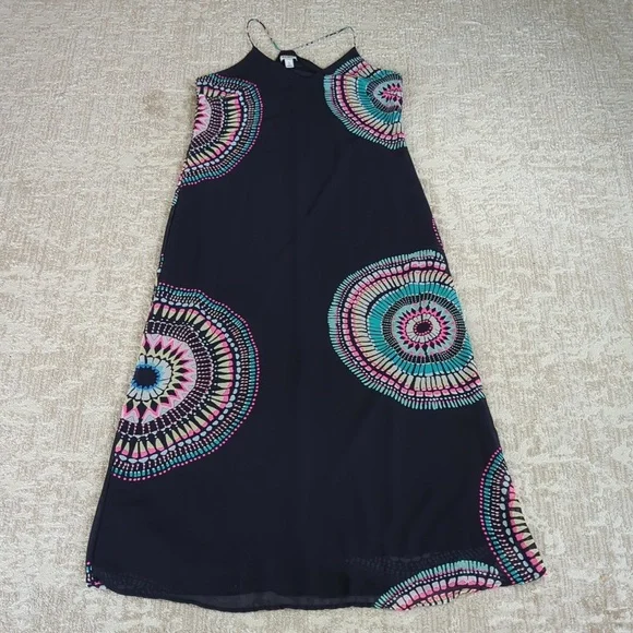 Old Navy T-Strap Chiffon Geometric Boho Maxi Dress S Blue Pink - Picture 14 of 16